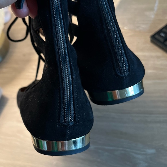 Aquazzura Belgravia LaceUp Pointed Toe Ballet Flats Black Cutout Suede Size 7.5 - Picture 6 of 7